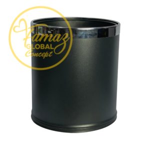 black metallic trash can
